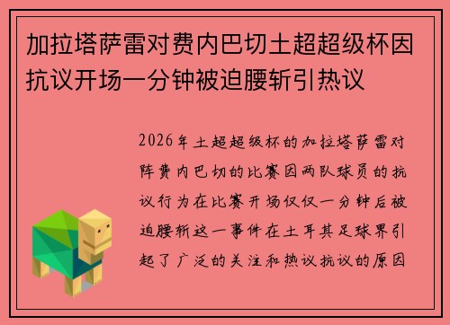 加拉塔萨雷对费内巴切土超超级杯因抗议开场一分钟被迫腰斩引热议 加拉塔萨雷对费内巴切土超超级杯因抗议开场一分钟被迫腰斩引热议